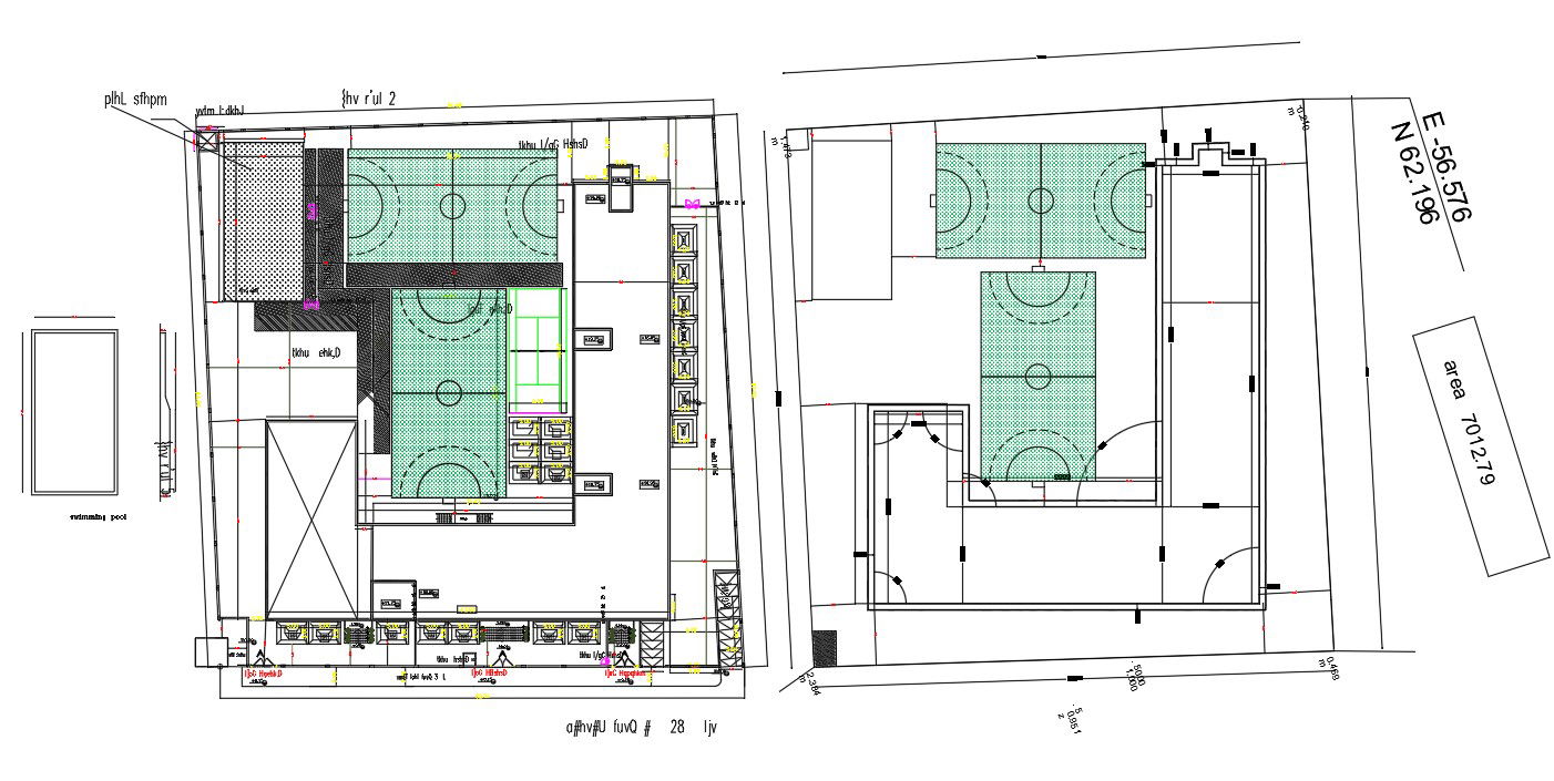 The file shows the school plan layout with swimming pool in the form of 2D Autocad DWG drawing file. Download the Autocad 2D DWG file.