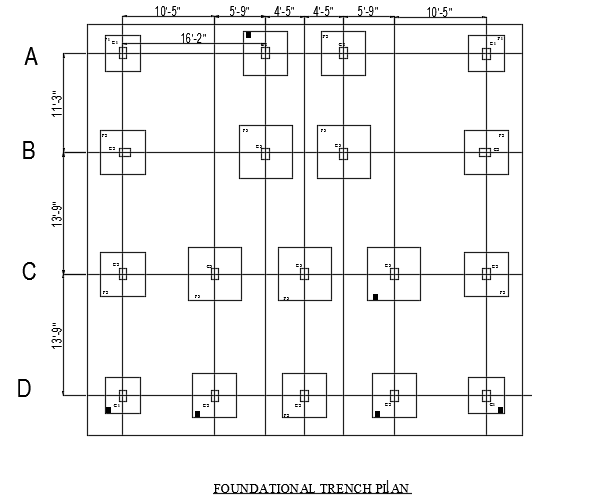 The foundation detail of the 13x12m architecture house plan cad drawing