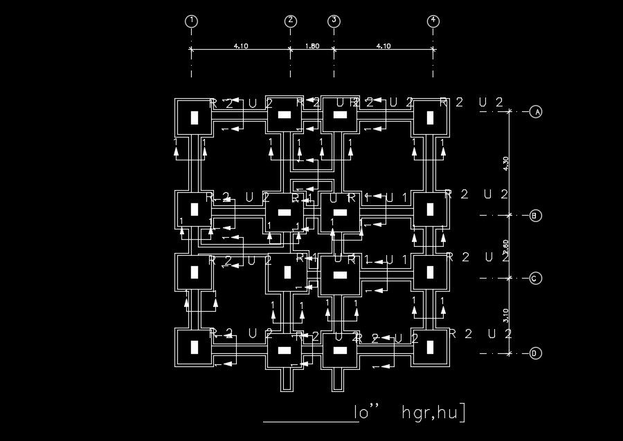 The foundation layout of the 10x10m residential house plan download now