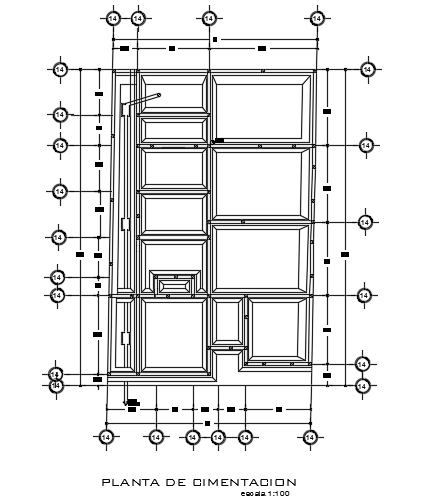 The foundation layout of the 10x15m architecture house plan cad drawing