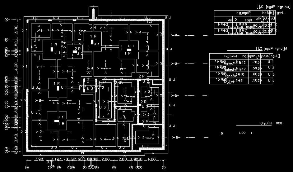 The foundation layout of the 22x22m house plan