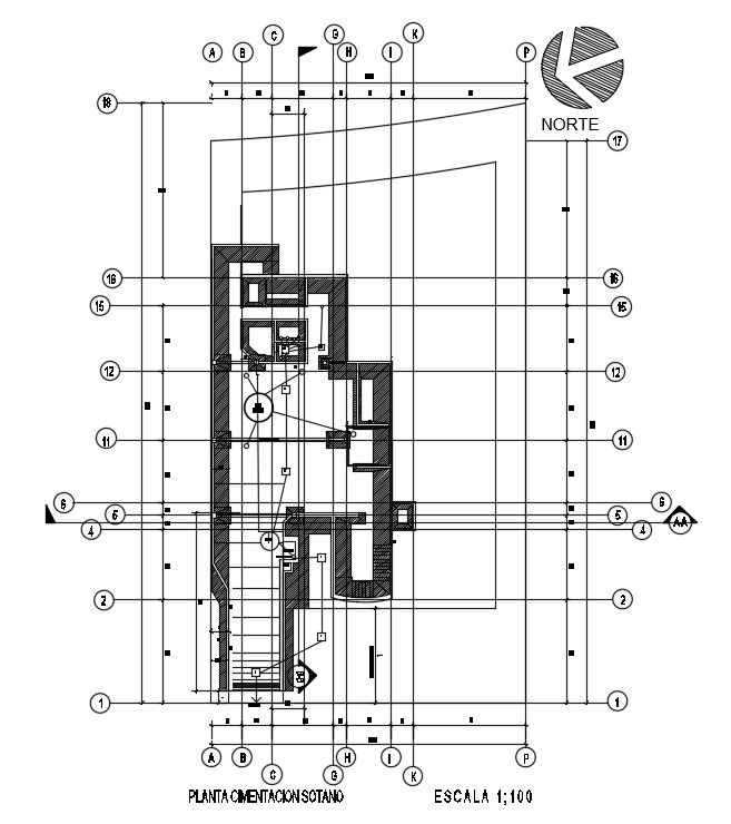 The foundation layout of the 26x50m ground floor house plan is given in this AutoCAD drawing model. Download now.