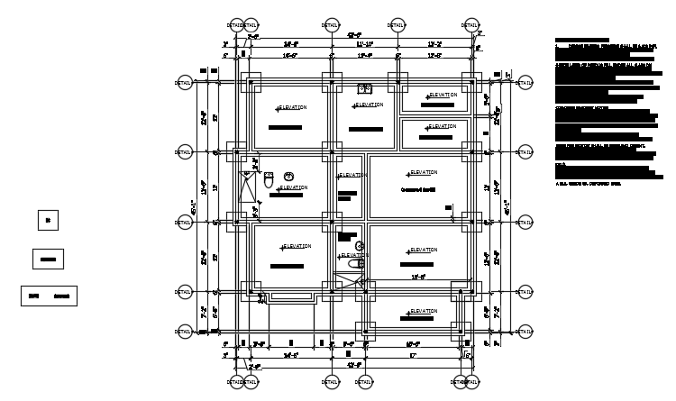 The foundation layout of the 42’x45’ house plan