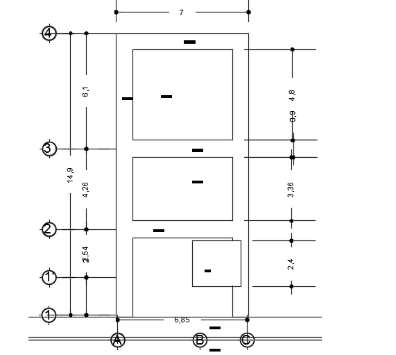 The foundation layout of the 7x15m works administration department plan is given
