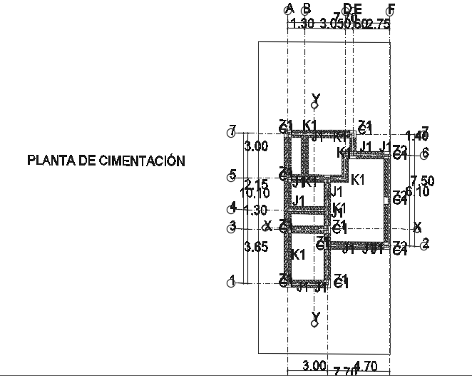 The foundation layout of the 8x10m house plan CAD drawing