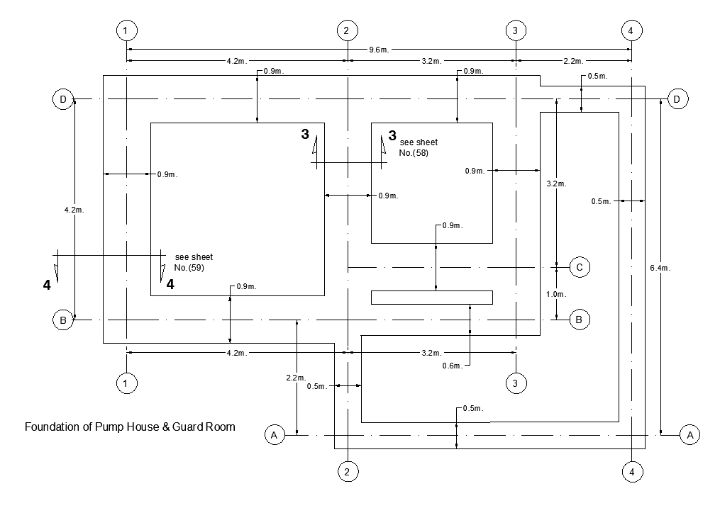 The foundation plan of the pump house and guard room