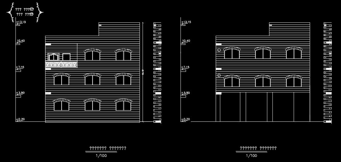 The front and back side elevation view of the 12x14m house building