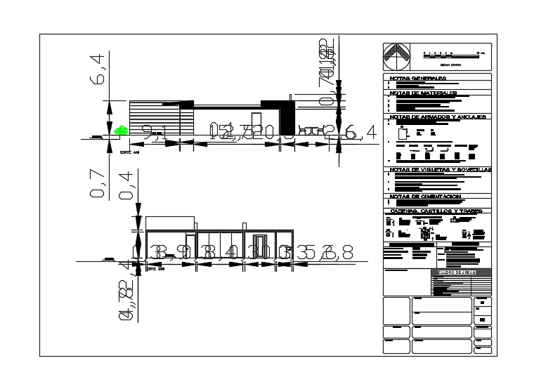 The front and back side section view of the 15x13m house building drawing