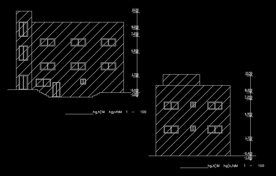 The front and left side elevation view of the 10x15m house building
