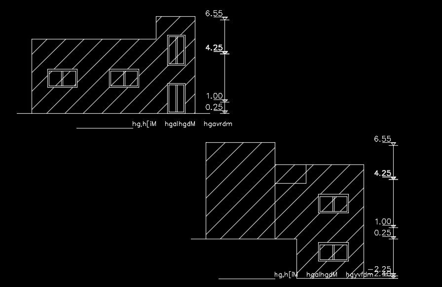 The front and left side elevation view of the 11x11m house building