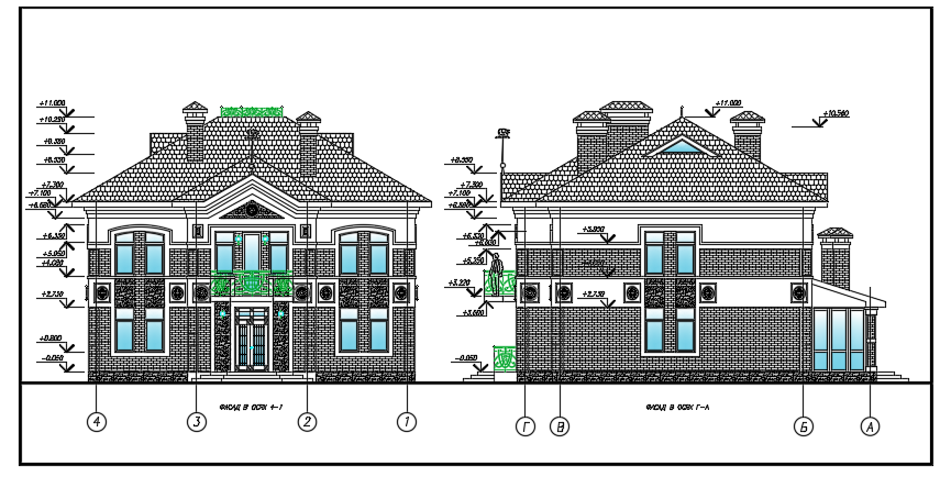 The front and left side elevation view of the 14x10m building