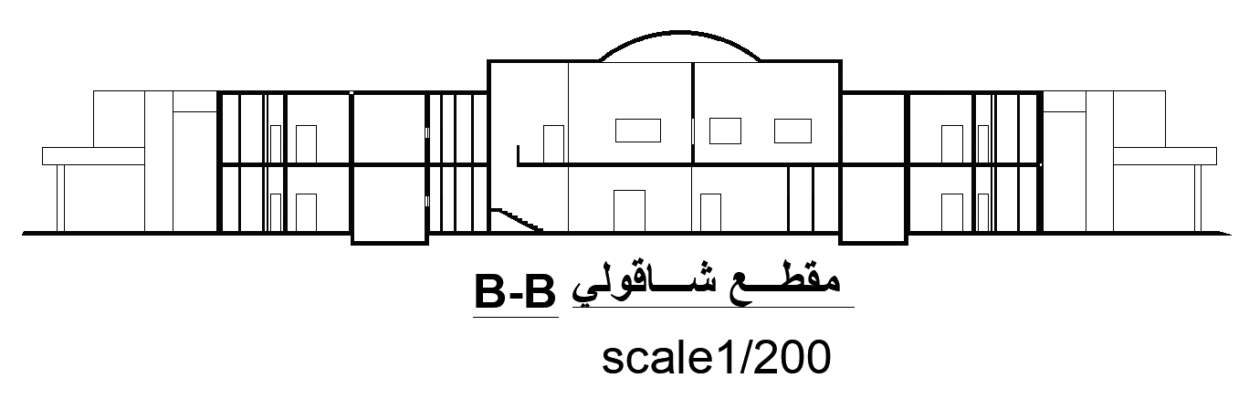 The front cut BB section view of the staying hotel building AutoCAD drawing