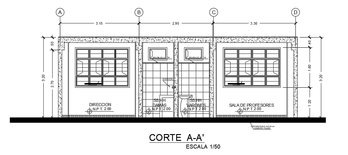 The front cut section view of the 10x0m admin office building