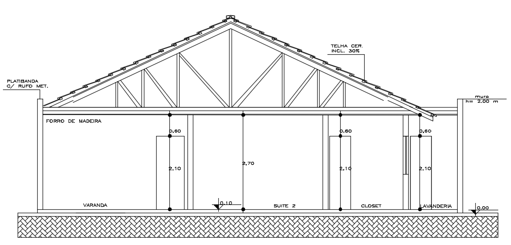 The front cut section view of the 10x17m villa building CAD model