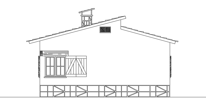 The front cut section view of the 10x8m architecture house building cad drawing