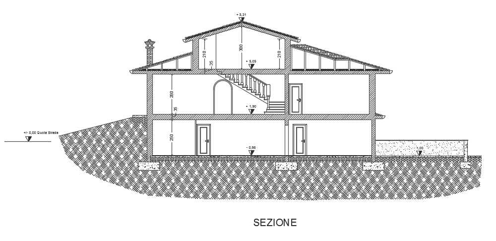 The front cut section view of the 14x18m house cum bar building