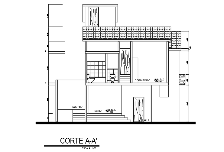The front cut section view of the 16x10m clinic cum house building