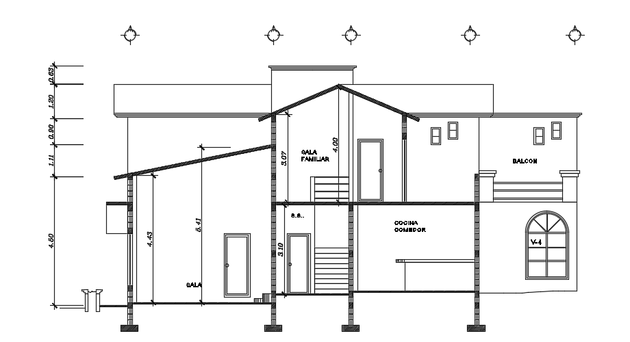 The front cut section view of the 16x16m architecture house building is given in this file