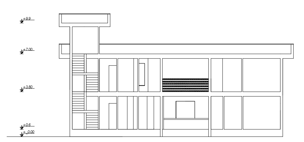 The front cut section view of the 18x18m architecture two story house building