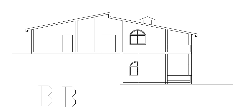 The front cut section view of the 19x17m house building