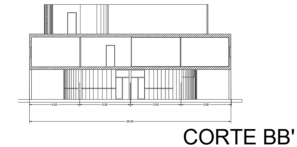 The front cut section view of the20x20m villa building is given in this file