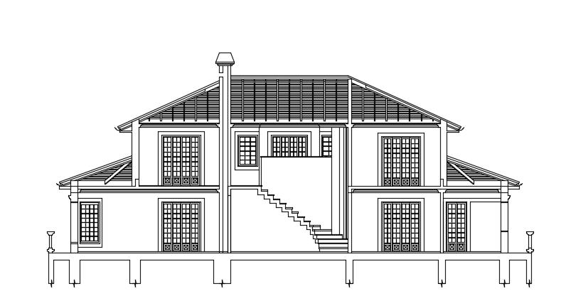 The front cut section view of the 21x14m house building