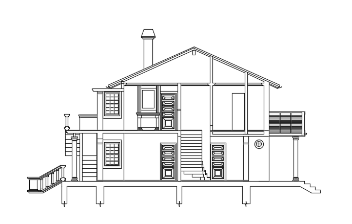 The front cut section view of the 21x17m family house building AutoCAD model
