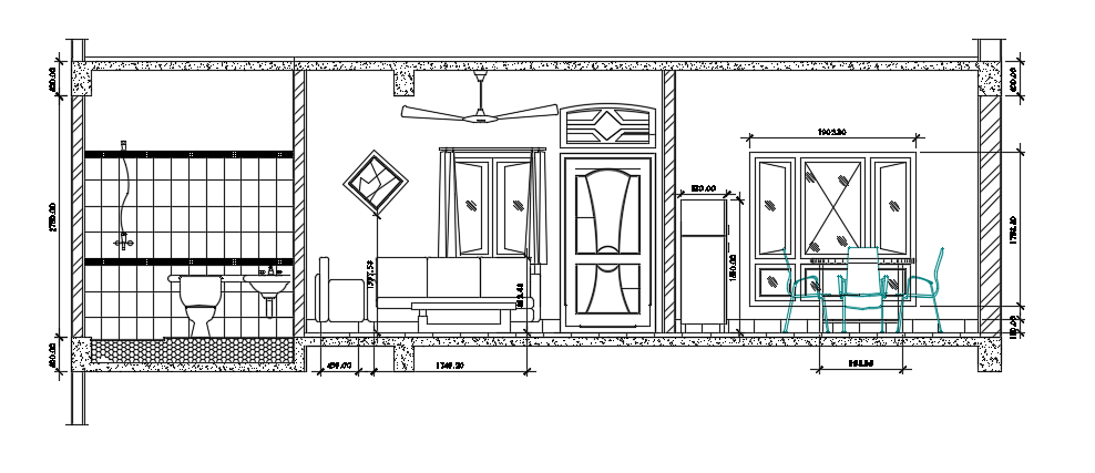 The front cut section view of the 25x20m first floor apartment house building drawing