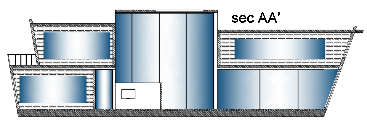 The front cut section view of the 40x70m luxury villa building