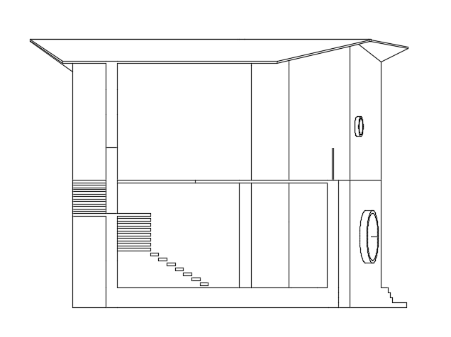 The front cut section view of the 7x13m house building