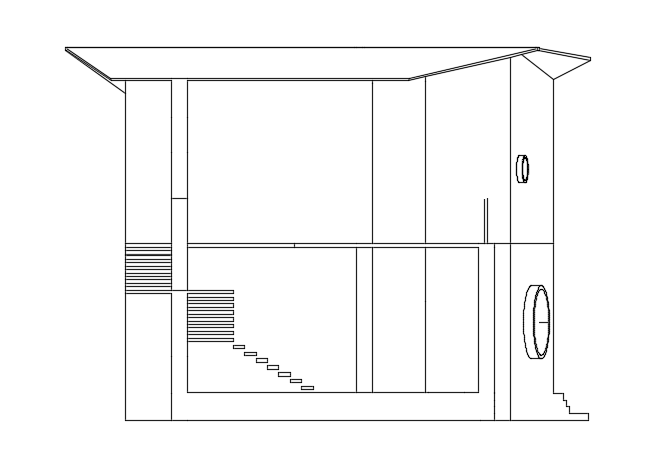 Front Cut Section View DWG of 7x14m Double Story Duplex House