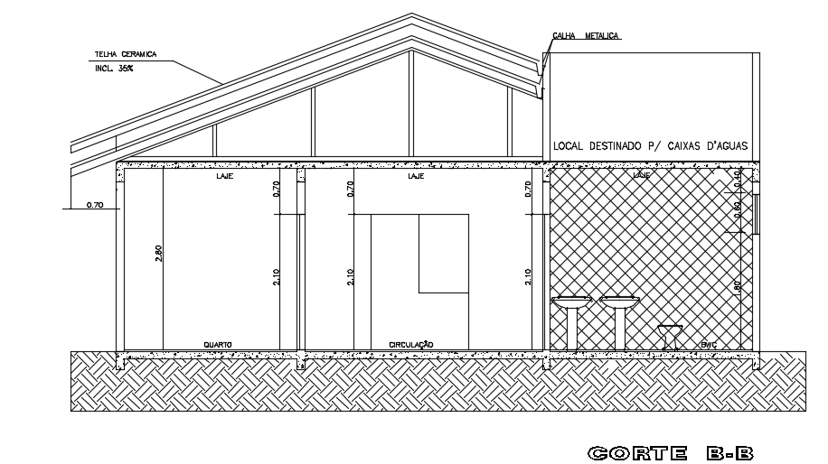The front cut section view of the 8x9m house building