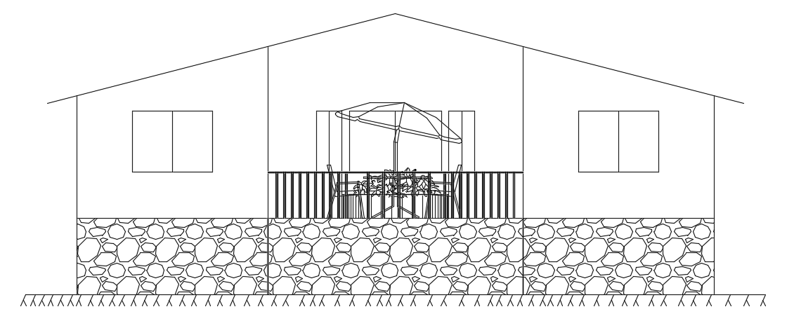 The front cut section view of the luxury villa building