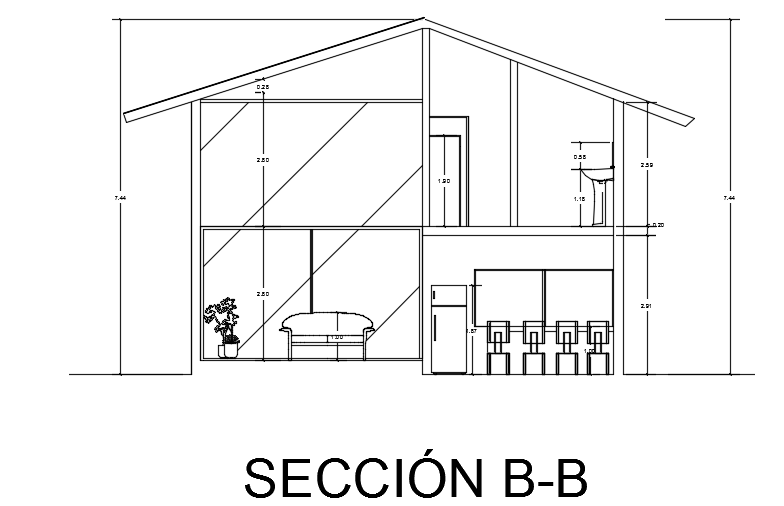 The front cut section view of the round shape house building AutoCAD drawing
