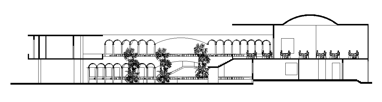 The front cut section view of the staying hotel building AutoCAD drawing