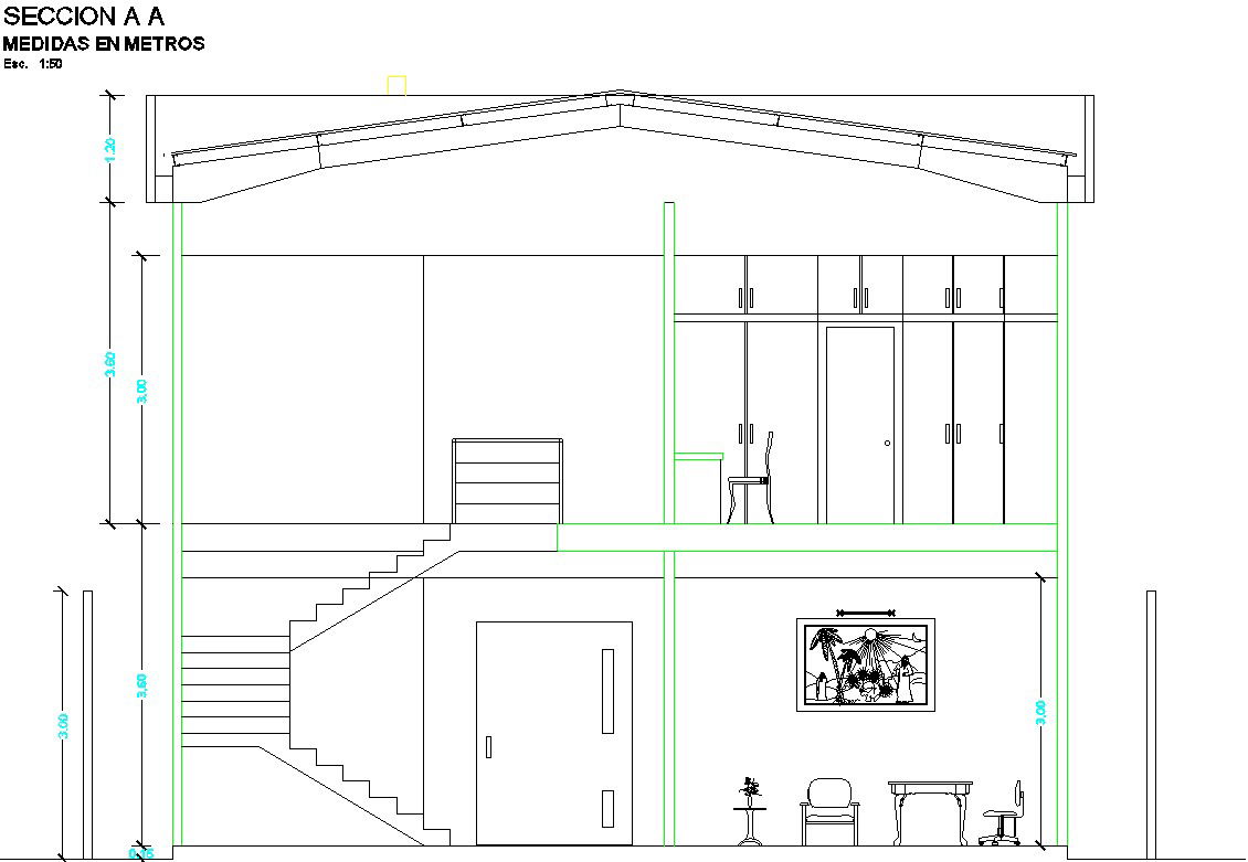 The front cut section with staircase view is given in this file