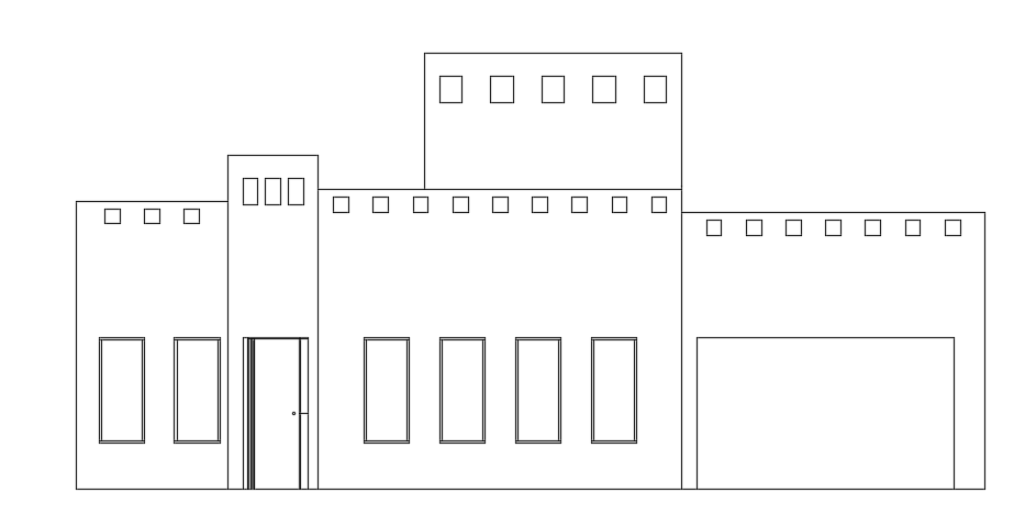 The front elevation layout of the 11x19m single story 2bhk house building