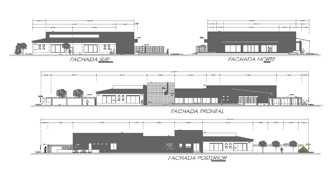 Front Elevation of Club House 2D AutoCAD DWG Drawing for Architects