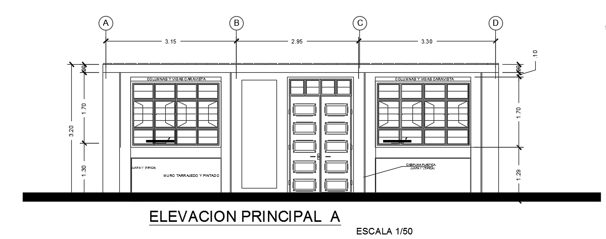 The front elevation view of the 10x10m administrative office building