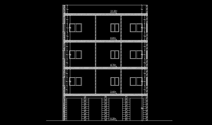 The front elevation view of the 10x10m house building
