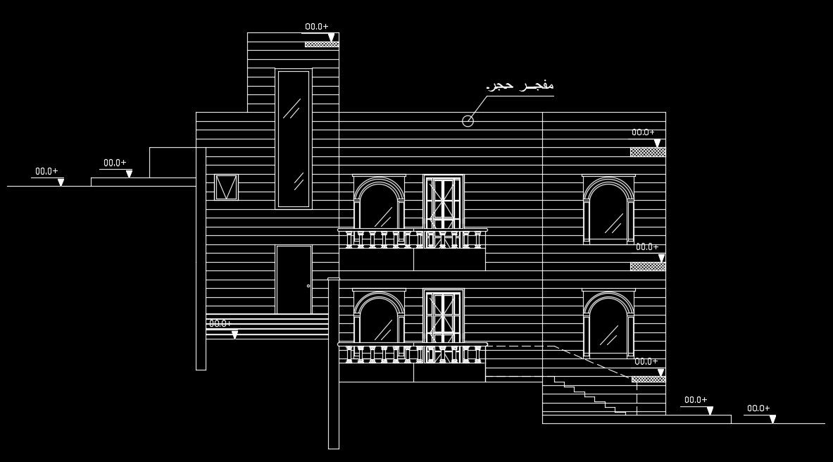 The front elevation view of the 10x10m house building model