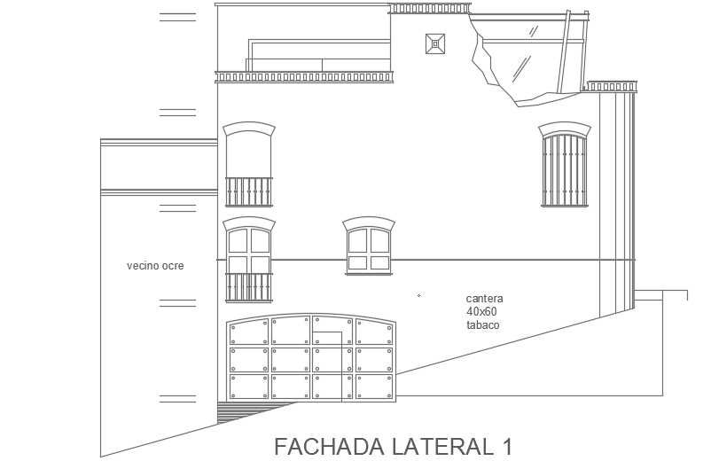 The front elevation view of the 10x13m luxury house building