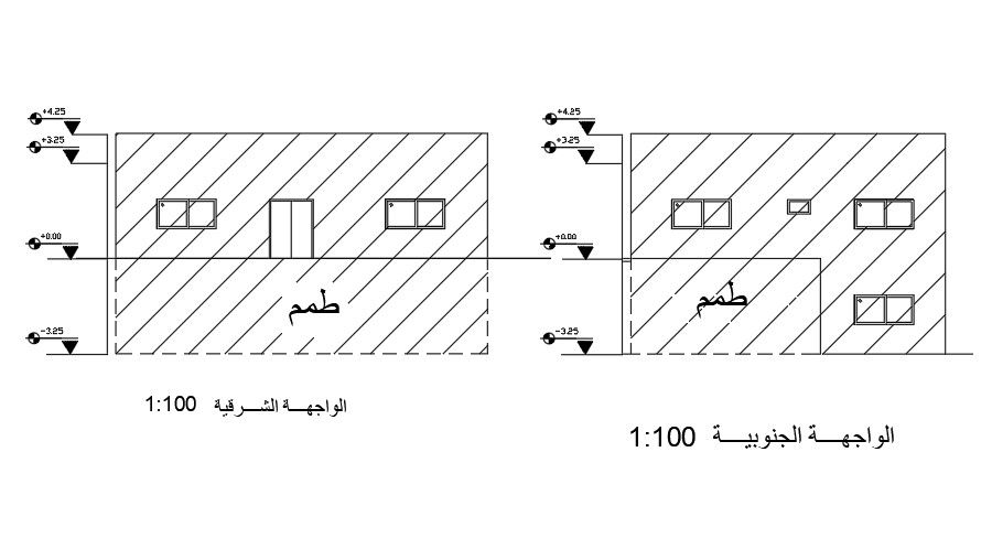 The front elevation view of the 10x13m residential building
