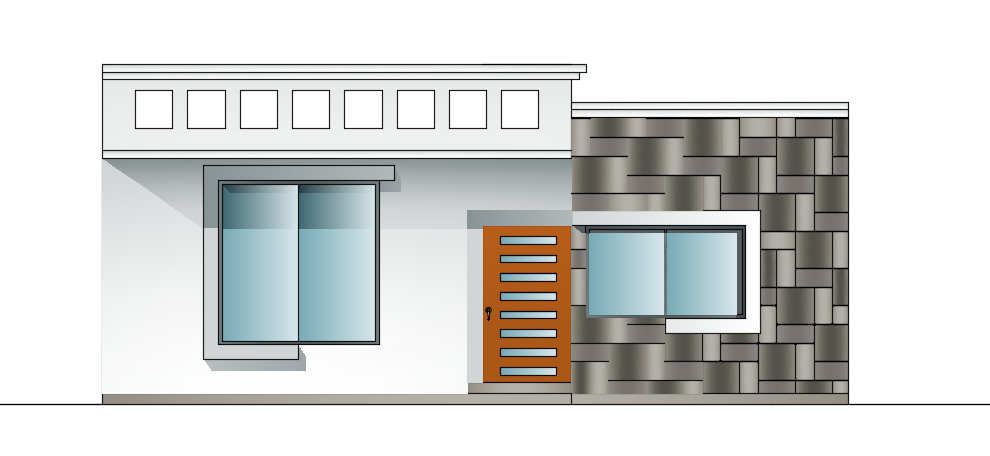 The front elevation view of the 10x25m house building CAD drawing