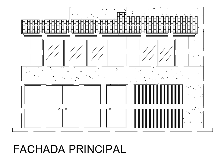 The front elevation view of the10x6m architecture house building 2D drawing