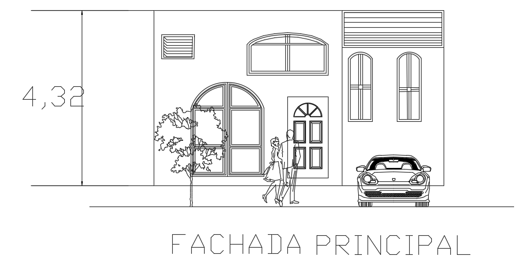 The front elevation view of the 10x7m house building