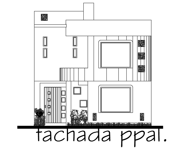 The front elevation view of the 10x7m house building