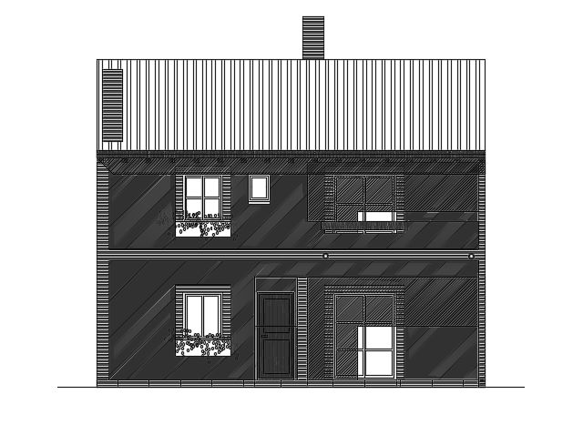 Front Elevation CAD Drawing of 10x8m Architecture House Building