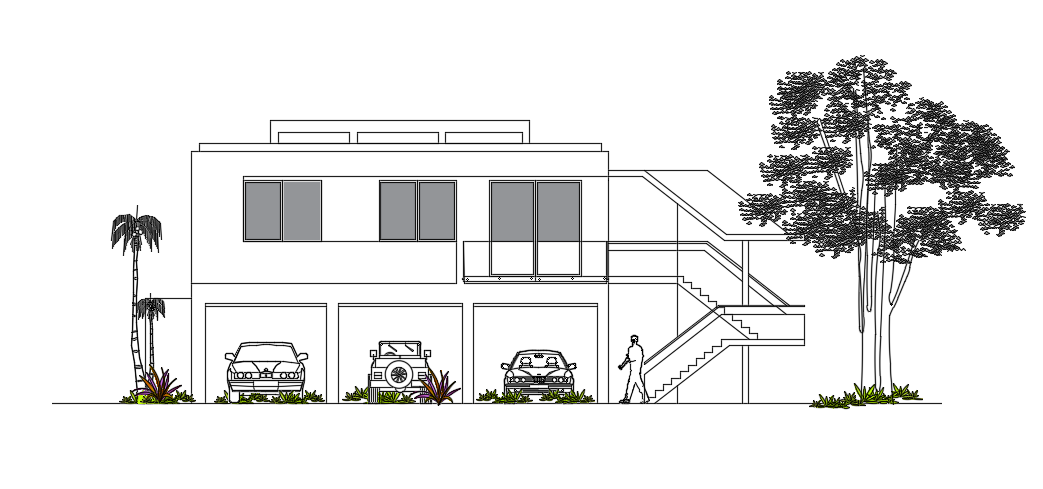 The front elevation view of the 10x8m house building drawing