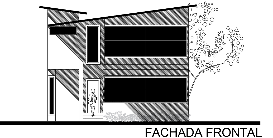 The front elevation view of the10x9m houses building with tree